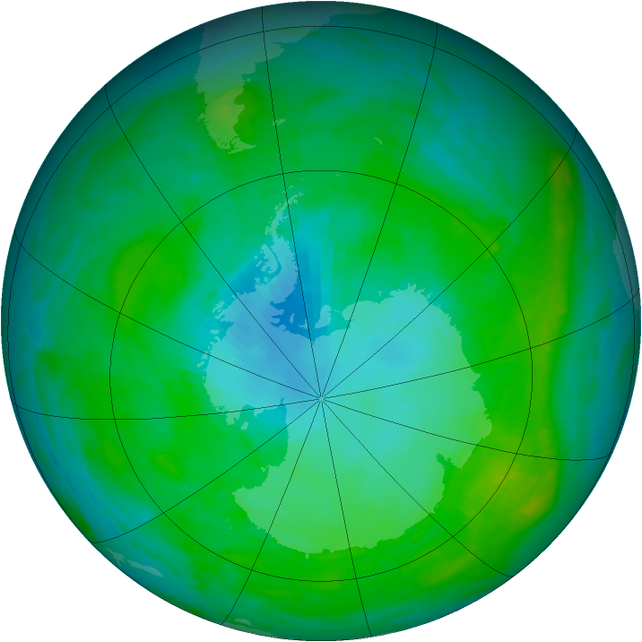 Antarctic ozone map for 30 January 1989